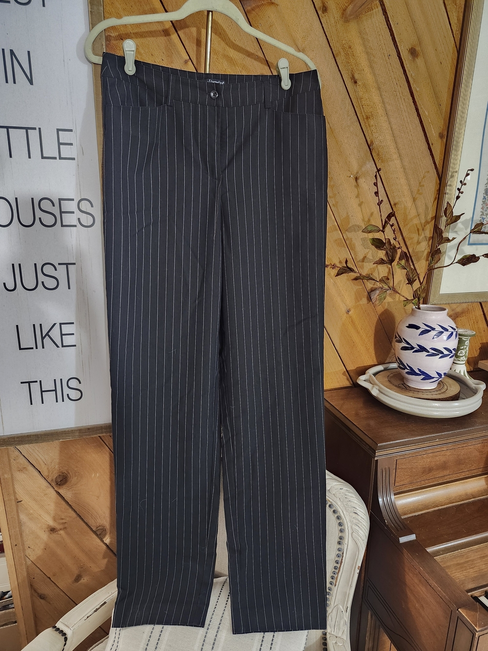 Shape Benefits by Chadwick's Pinstripe Pants Black 10T Luxury Capsule Wardrobe - Picture 2 of 5